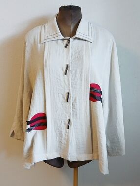 Moonlight Tan Art To Wear Tunic Top Toggle Button Up Size XL